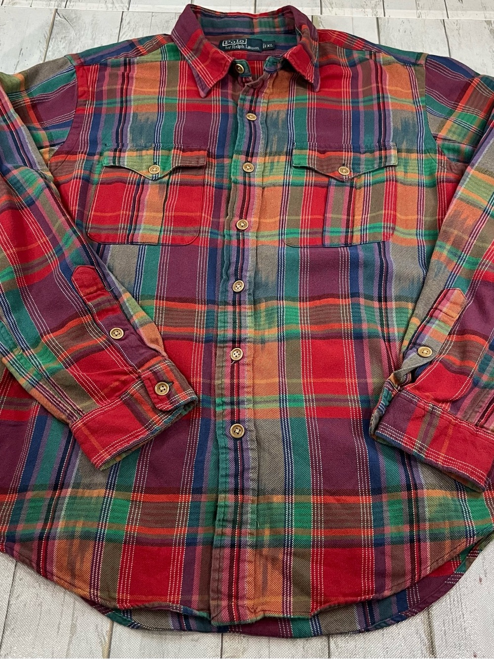 Vintage Polo Ralph Lauren Plaid Flannel Utility Workshirt Heavyweight XL